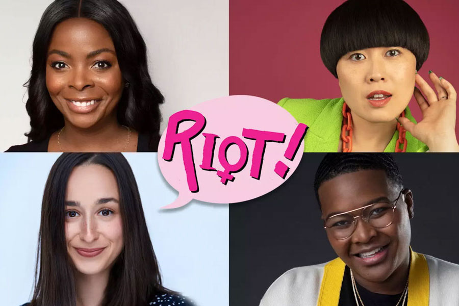 Poster of the four women in the event 'RIOT! FUNNY WOMEN STAND UP'
