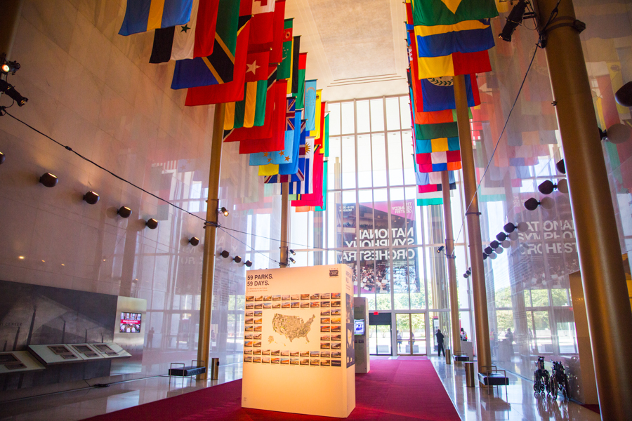 Flags hanging in Lobby of The Kennedy Center