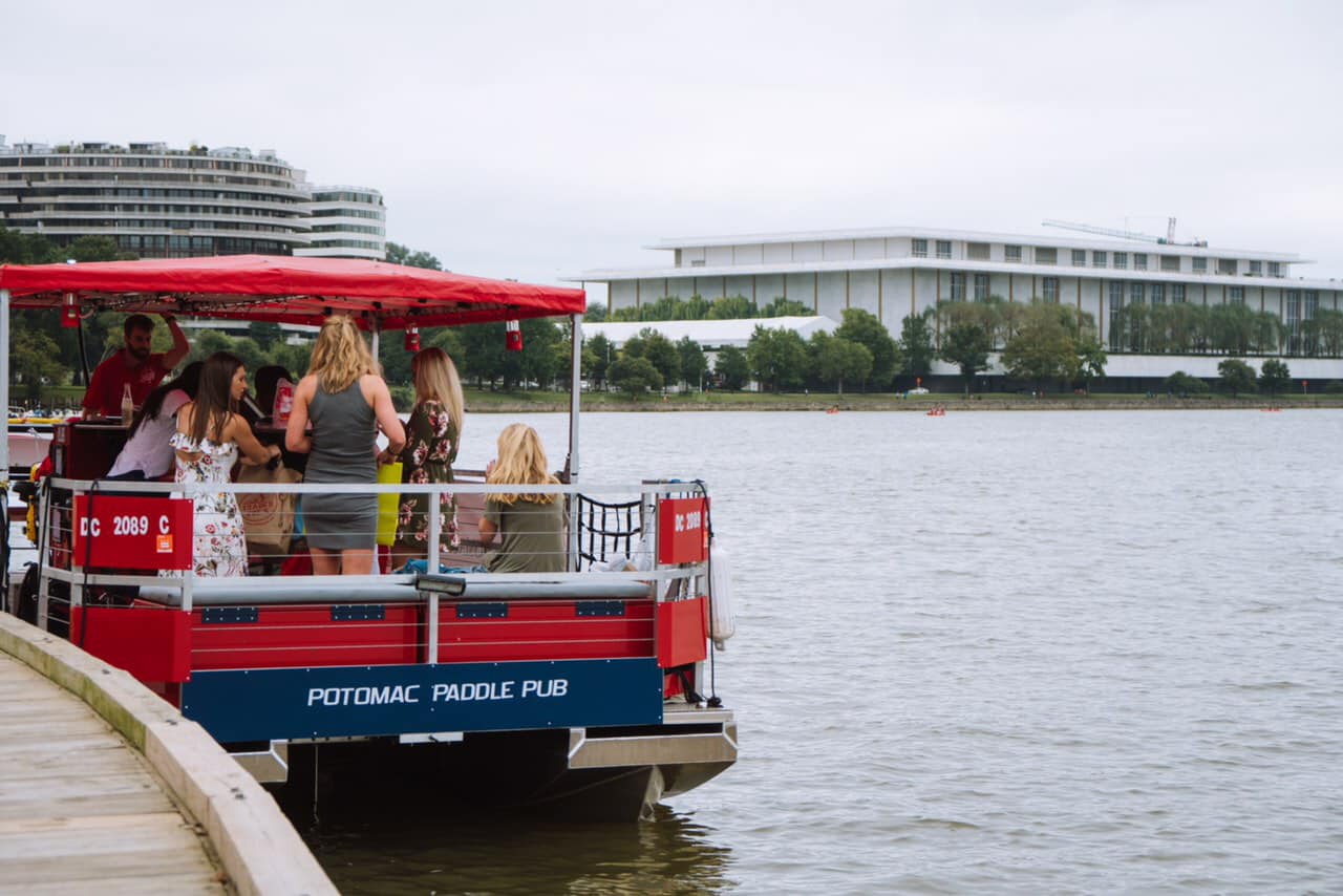 Guests on the Potomac Paddle Pub boat in Georgetown - Things to do on the Georgetown waterfront in DC
