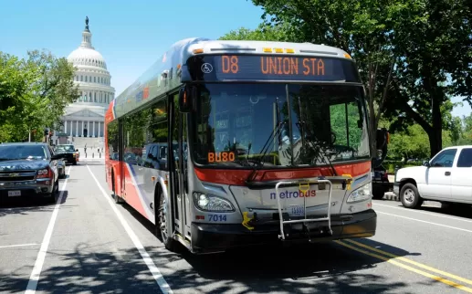 Washington, DC Metrobus with view of United States Capitol - Ways to get around Washington, DC
